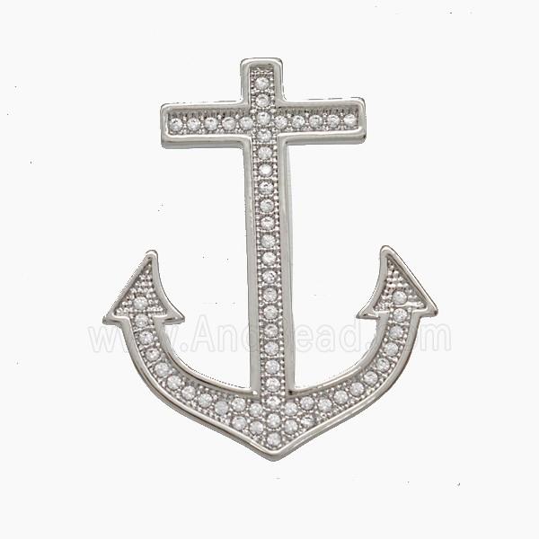 Copper Anchor Pendant Pave Zirconia Platinum Plated