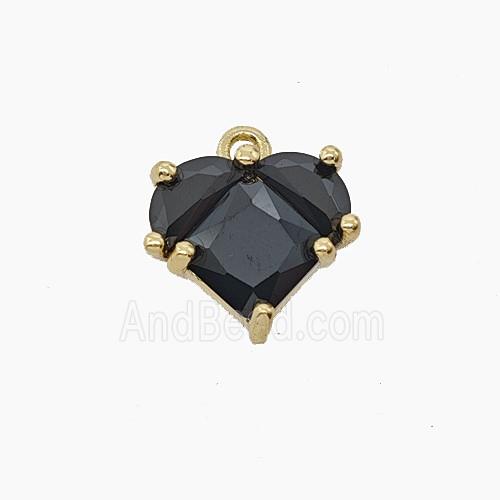 Copper Heart Pendant Pave Black Crystal Glass Gold Plated