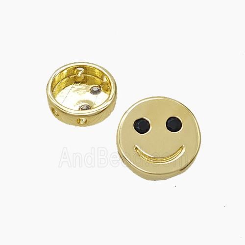 Copper Emoji Beads Pave Zirconia Smileface Button Gold Plated