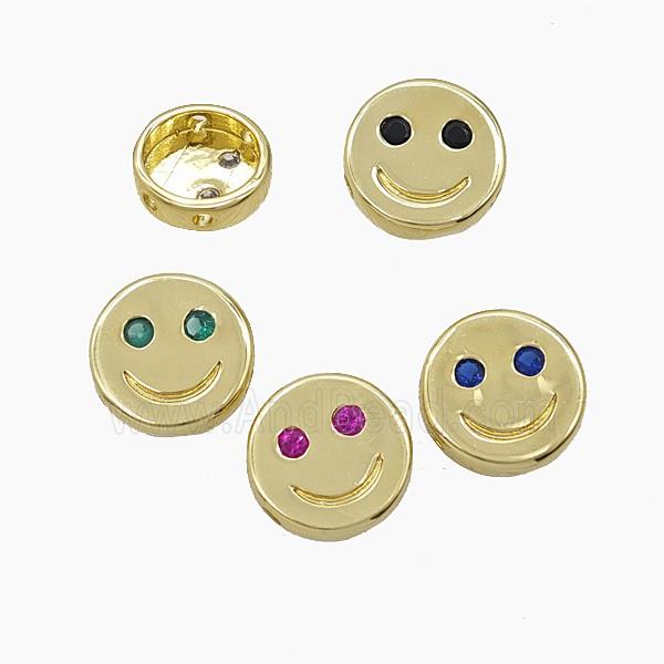 Copper Emoji Beads Pave Zirconia Smileface Button Gold Plated Mixed