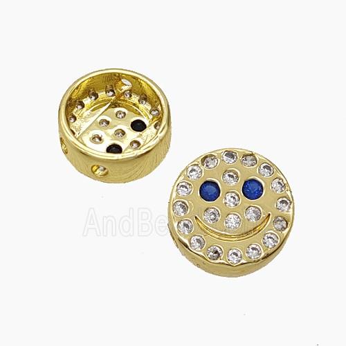 Copper Emoji Beads Pave Zirconia Smileface Button Gold Plated