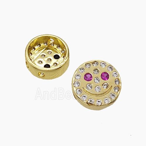 Copper Emoji Beads Pave Zirconia Smileface Button Gold Plated