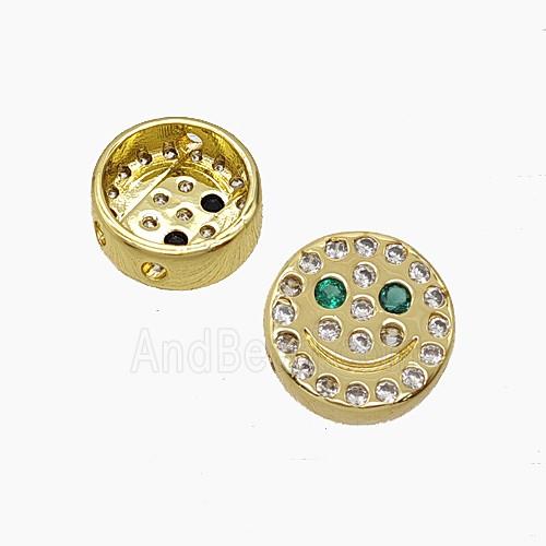 Copper Emoji Beads Pave Zirconia Smileface Button Gold Plated