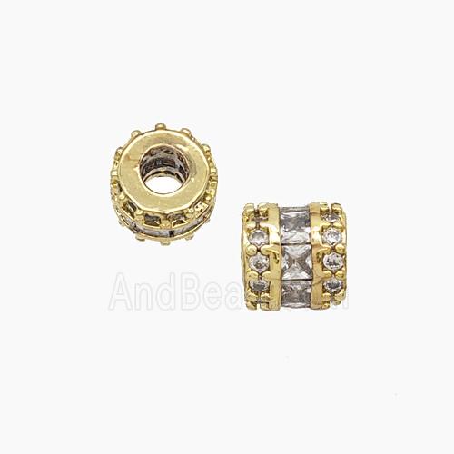 Copper Tube Beads Pave Zirconia Large Hole Gold Plated