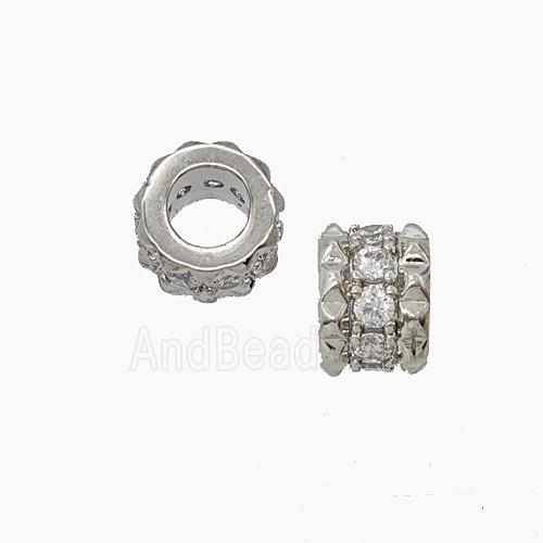 Copper Tube Beads Pave Zirconia Large Hole Platinum Plated
