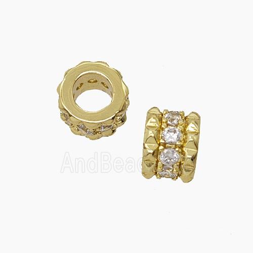Copper Tube Beads Pave Zirconia Large Hole Gold Plated
