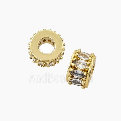Copper Rondelle Beads Pave Zirconia Large Hole Gold Plated