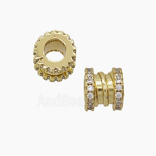 Copper Tube Beads Pave Zirconia Large Hole Gold Plated