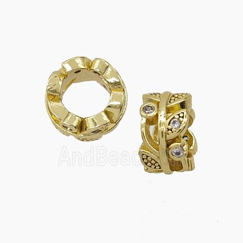 Copper Leaf Beads Pave Zirconia Large Hole Gold Plated