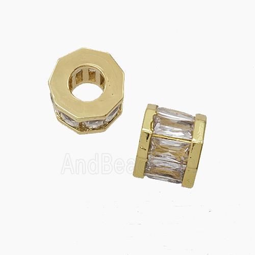 Copper Tube Beads Pave Zirconia Large Hole Gold Plated