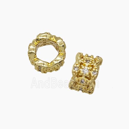 Copper Tube Beads Pave Zirconia Large Hole Gold Plated