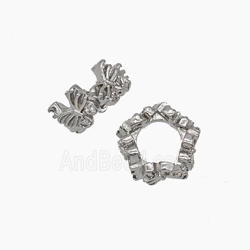 Copper Polygon Beads Pave Zirconia Large Hole Platinum Plated