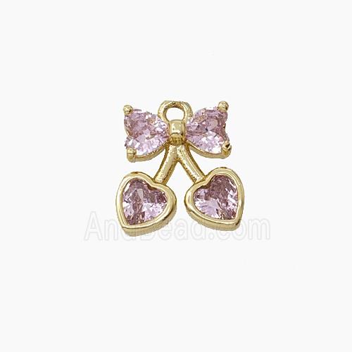 Copper Cherry Pendant Pave Pink Crystal Glass Gold Plated