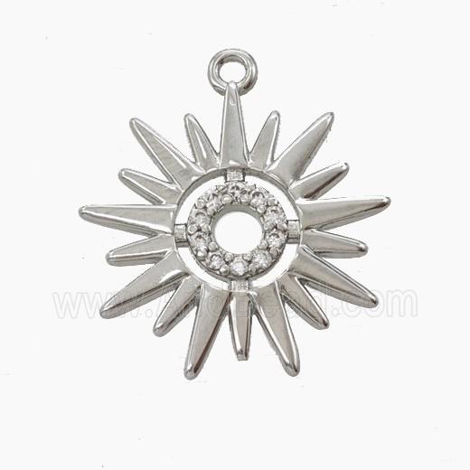 Copper Sun Pendant Pave Zirconia Platinum Plated