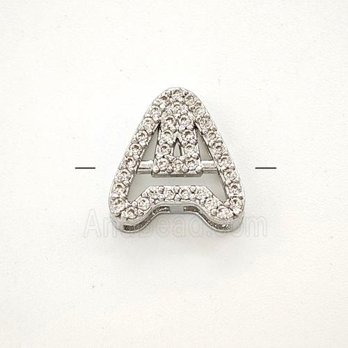 Copper Letter-A Beads Pave Zirconia Platinum Plated