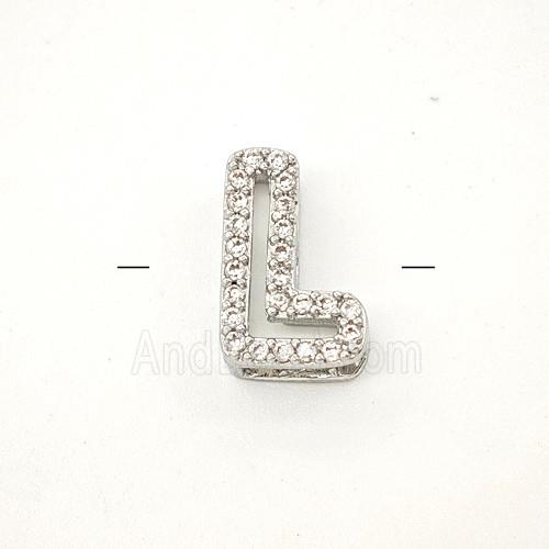 Copper Letter-L Beads Pave Zirconia Platinum Plated