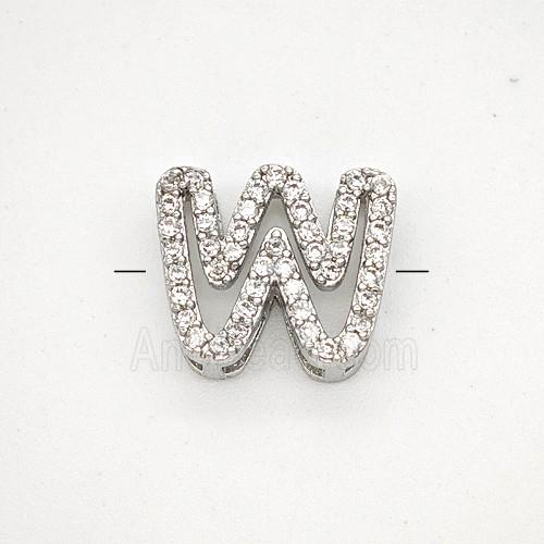Copper Letter-W Beads Pave Zirconia Platinum Plated