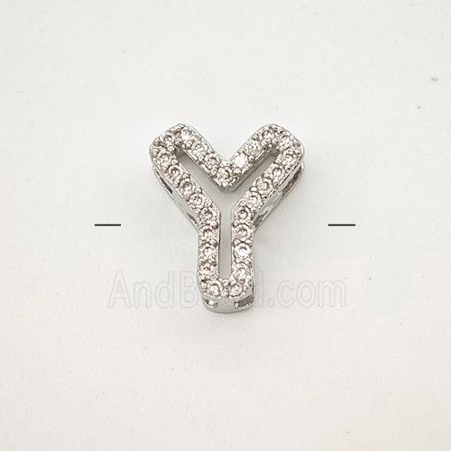 Copper Letter-Y Beads Pave Zirconia Platinum Plated