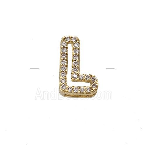 Copper Letter-L Beads Pave Zirconia Gold Plated