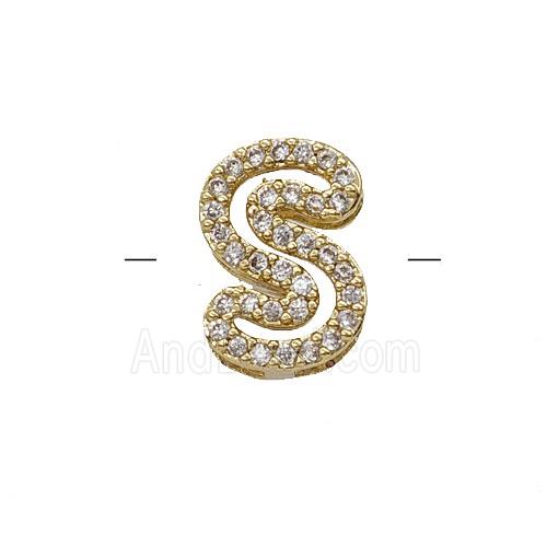 Copper Letter-S Beads Pave Zirconia Gold Plated