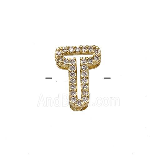 Copper Letter-T Beads Pave Zirconia Gold Plated