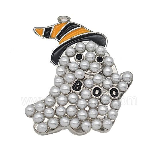 Halloween Ghost Charms Copper Pendant Pave Resin Enamel Platinum Plated