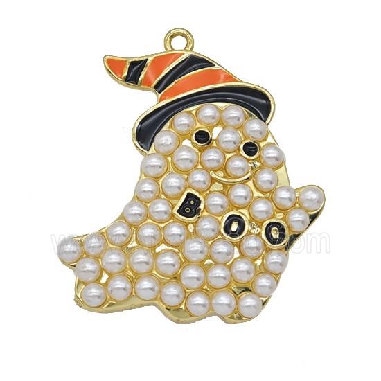 Halloween Ghost Charms Copper Pendant Pave Resin Enamel Gold Plated