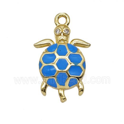 Copper Tortoise Pendant Blue Enamel Gold Plated