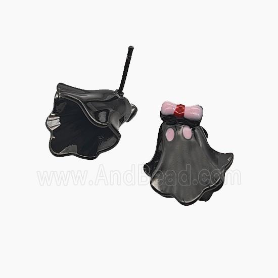 Halloween Ghost Copper Stud Earrings Enamel Bowknot Black Plated