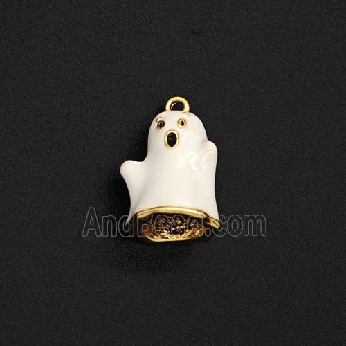 Halloween Ghost Charms Copper Pendant White Enamel Gold Plated