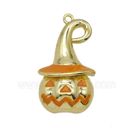 Halloween Pumpkin Charms Copper Pendant Orange Enamel Gold Plated