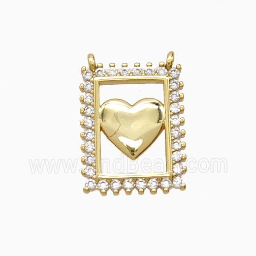 Copper Heart Pendant Pave Zirconia 2loops 18K Gold Plated