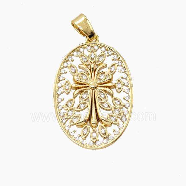 Copper Flower Pendant Pave Zirconia 18K Gold Plated