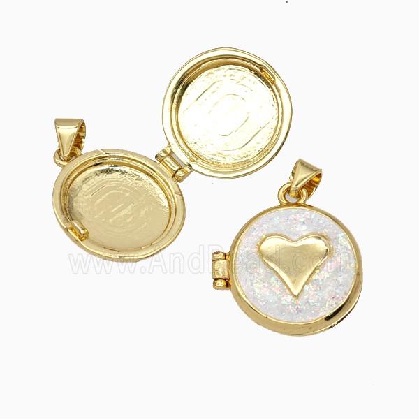 Copper Heart Locket Pendant Pave Fireopal 18K Gold Plated