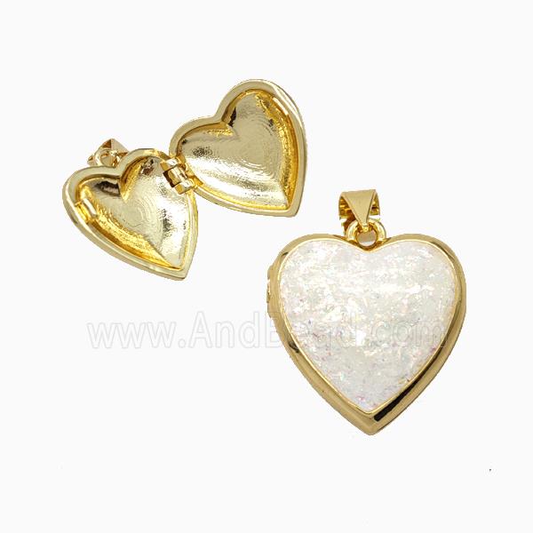 Copper Heart Locket Pendant Pave Fireopal 18K Gold Plated