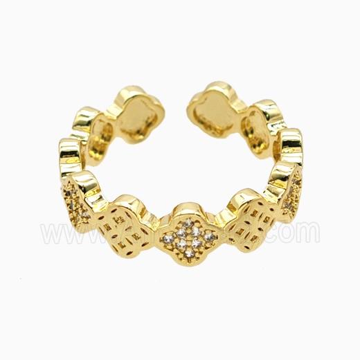 Copper Clover Rings Pave Zirconia 18K Gold Plated