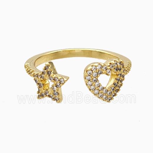 Copper Star Heart Rings Pave Zirconia 18K Gold Plated