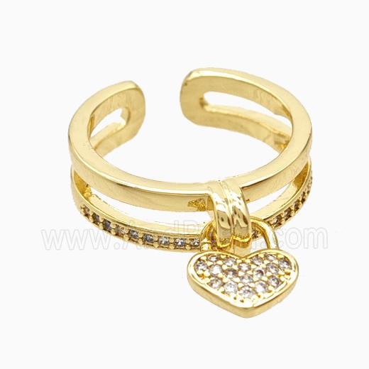 Copper Heart Rings Pave Zirconia 18K Gold Plated