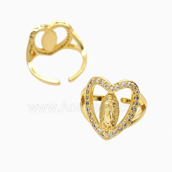 Copper Heart Virgin Mary Rings Pave Zirconia 18K Gold Plated