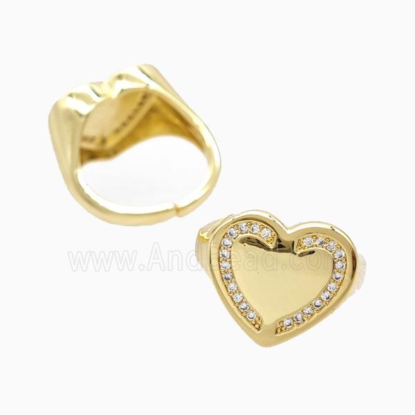 Copper Heart Rings Pave Zirconia 18K Gold Plated