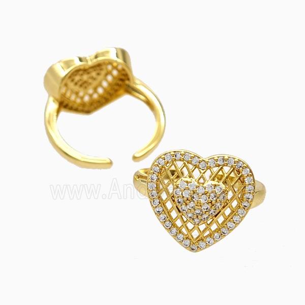 Copper Heart Rings Pave Zirconia 18K Gold Plated