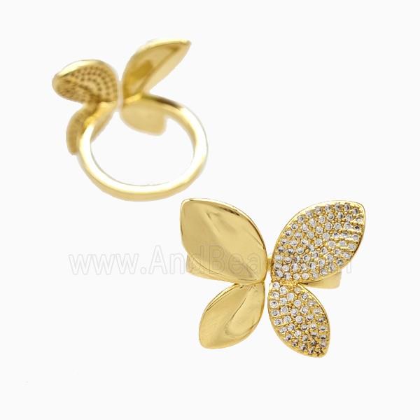 Copper Butterfly Rings Pave Zirconia 18K Gold Plated