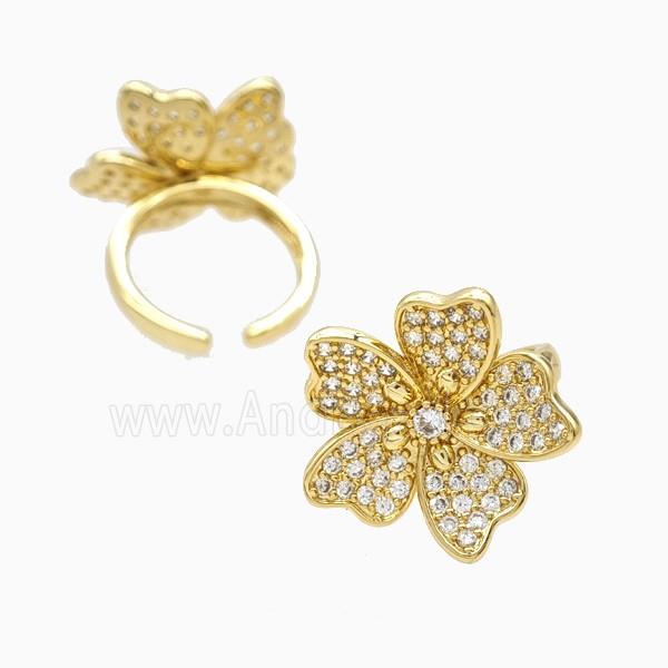 Copper Flower Rings Pave Zirconia 18K Gold Plated