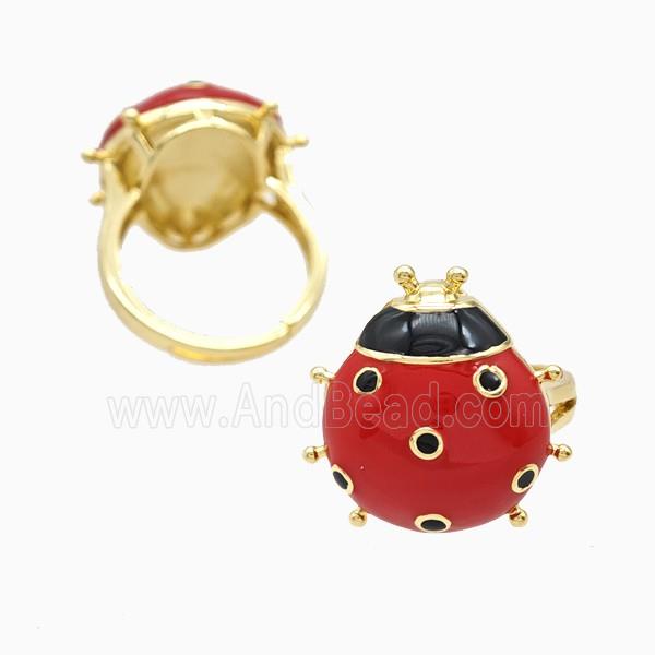 Copper Ladybug Rings Red Enamel Adjustable 18K Gold Plated