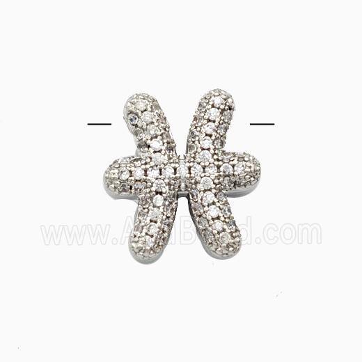 Copper Symbols Pendant Pave Zirconia Zodiac Pisces Platinum Plated
