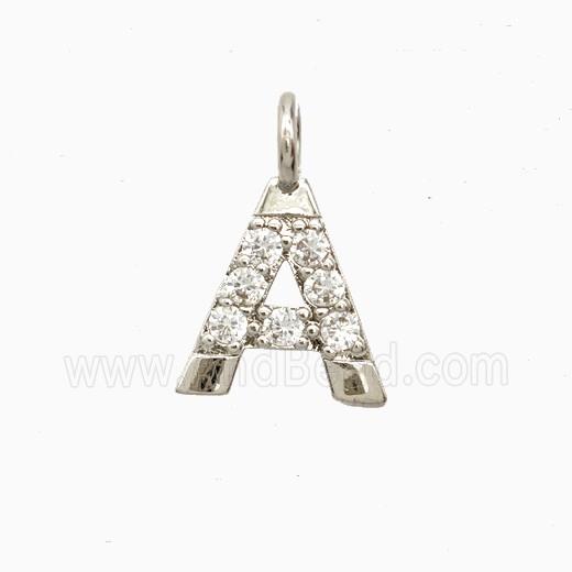 Copper Letter-A Pendant Pave Zirconia Platinum Plated