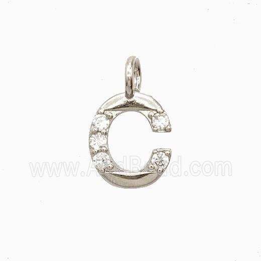 Copper Letter-C Pendant Pave Zirconia Platinum Plated
