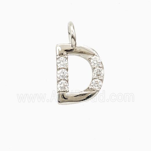 Copper Letter-D Pendant Pave Zirconia Platinum Plated