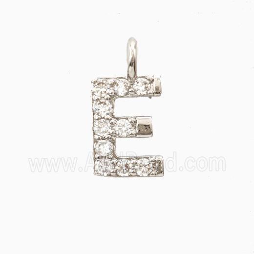Copper Letter-E Pendant Pave Zirconia Platinum Plated