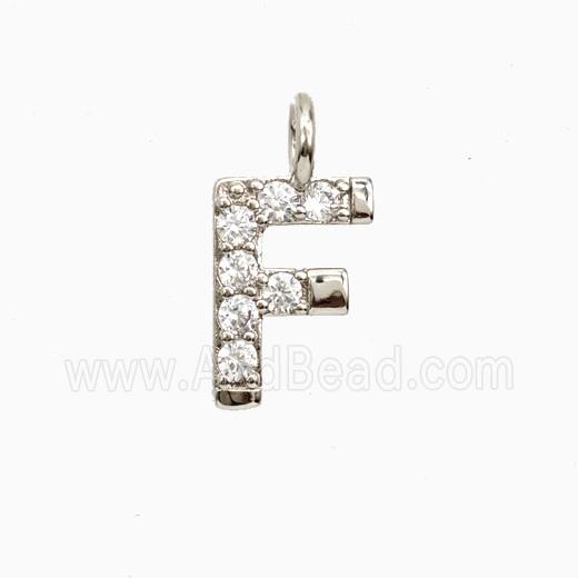 Copper Letter-F Pendant Pave Zirconia Platinum Plated